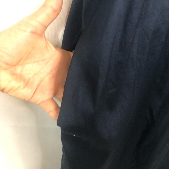 Chico’s Navy Blue Midi Dress Smocked Sleeves Side Pockets - Picture 4 of 7